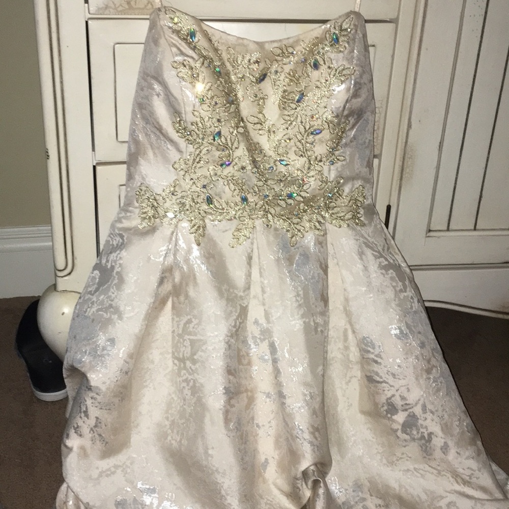 strapless cream/pinky crystal dress